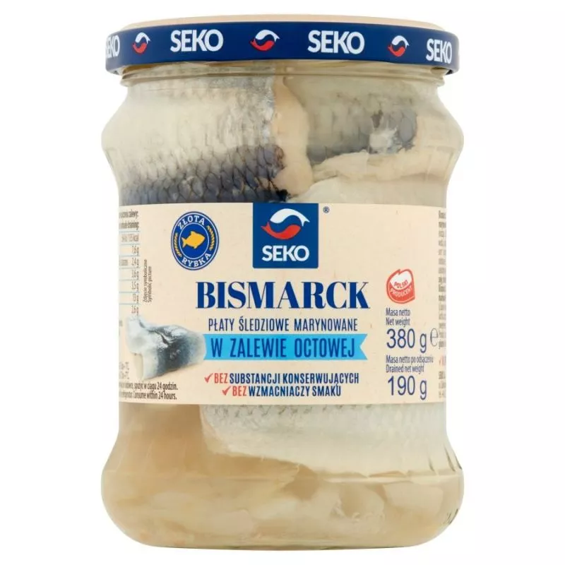 File de arenque marinado"BISMARK ZLOTA RYBKA"380gr x8 SEKO