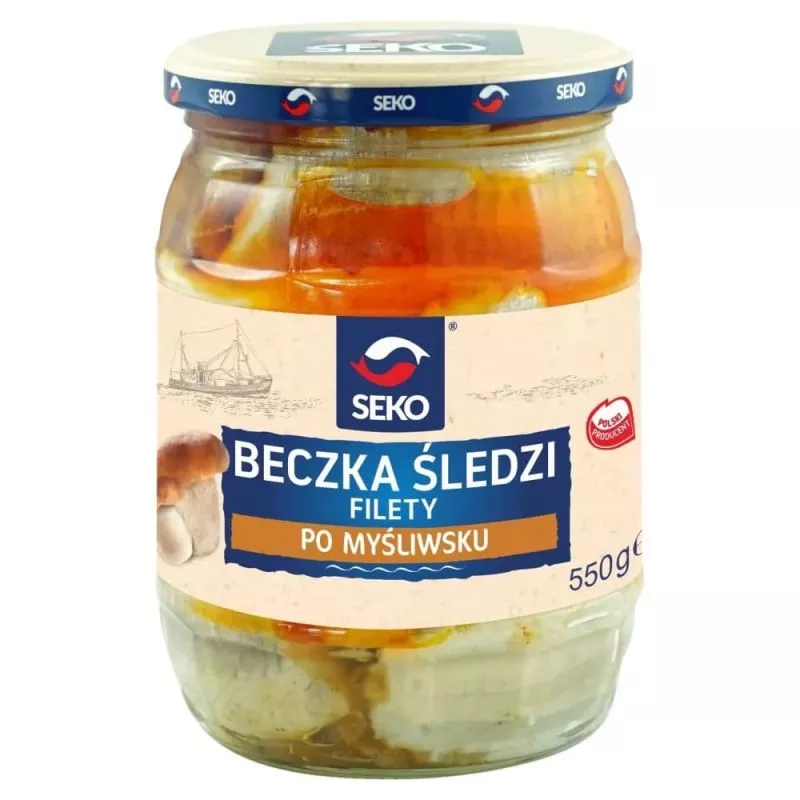 Beczka sledzi filety PO MYSLIWSKU 550g SEKO