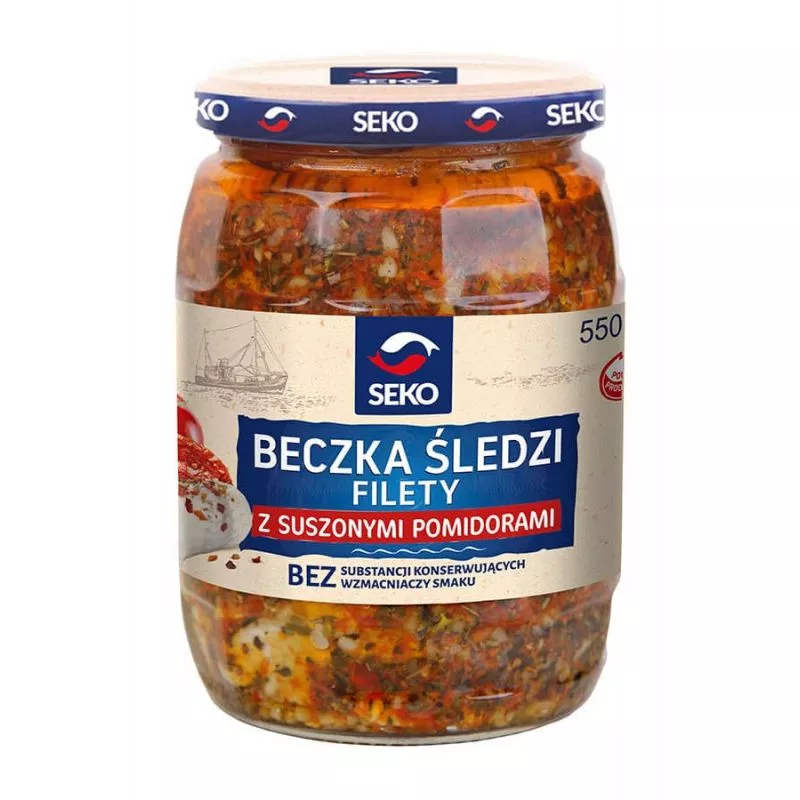 Filety BECZKA SLEDZI z suszonymi pomidorami 550gr SECO