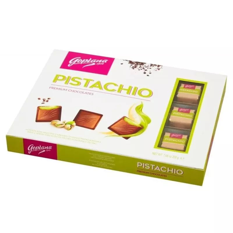 Czekoladki mleczne z kremem pistacjowym PISTACHIO 200g GOPLANA