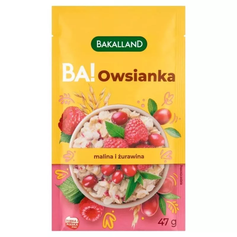 Copos de avena con frambuesa y arandano rojo 47g BAKALLAND