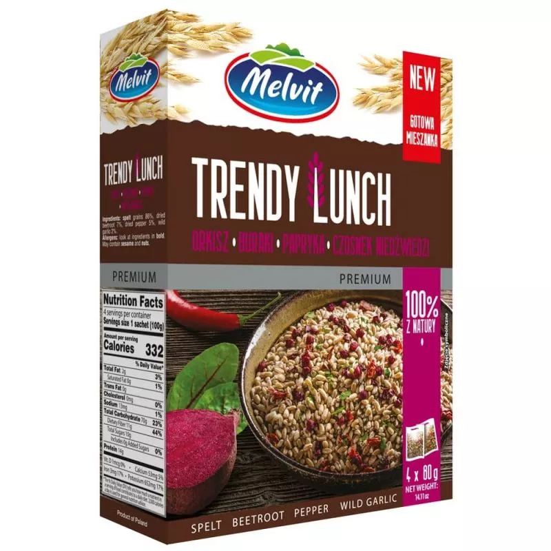 Surtido TRENDY LUNCH espelta remolacha paprica ajo 4 x80g MELVIT