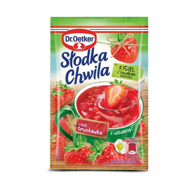 Kisiel z kawalkami owocow smak truskawkowo-waniliowy 31.5g Dr.Oetker