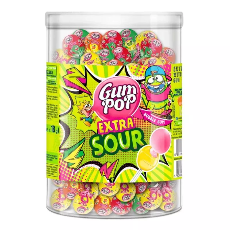 Piruletas reenados con chicle GUM POR EXTRA SOUR 18gr AGRO