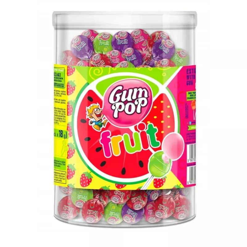 Piruletas rellenas de chicle GUM POP FRUIT 18g ARGO