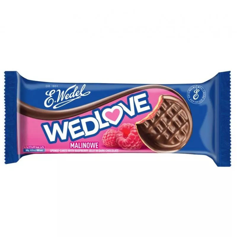 Galletas bañado en chocolate con marmelada de frambuesa 147gr WEDEL