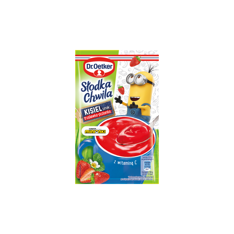 Kisiel SLODKA CHWILA MINIONS sabor fresa con fresa de bosque 29g Dr.OETKER