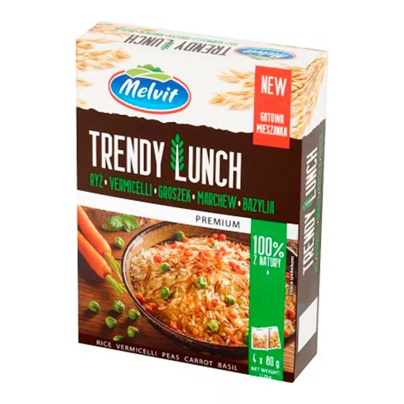 Surtido TRENDY LUNCH con arroz,guisante,zanahoria 4x 80g MELVIT